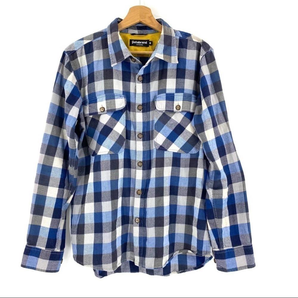 Betabrand Blue Plaid Button Down Shirt Sz M